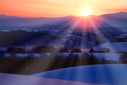 Snowy land in the morning, Kamifurano city, Hokkaido prefecture, Japan